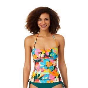 ANNE COLE Women's Plumeria Twist Shirred Tankini Top Swimsuit plumeria New S